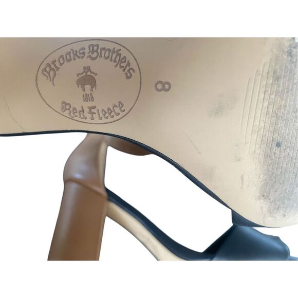 Brooks Brothers Color Block Stacked Heel Sandals Navy Blue Tan Size 8 - Picture 5 of 10